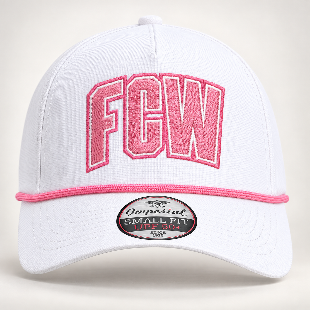 FC Westlake white rope cap with pink FCW logo, front view
