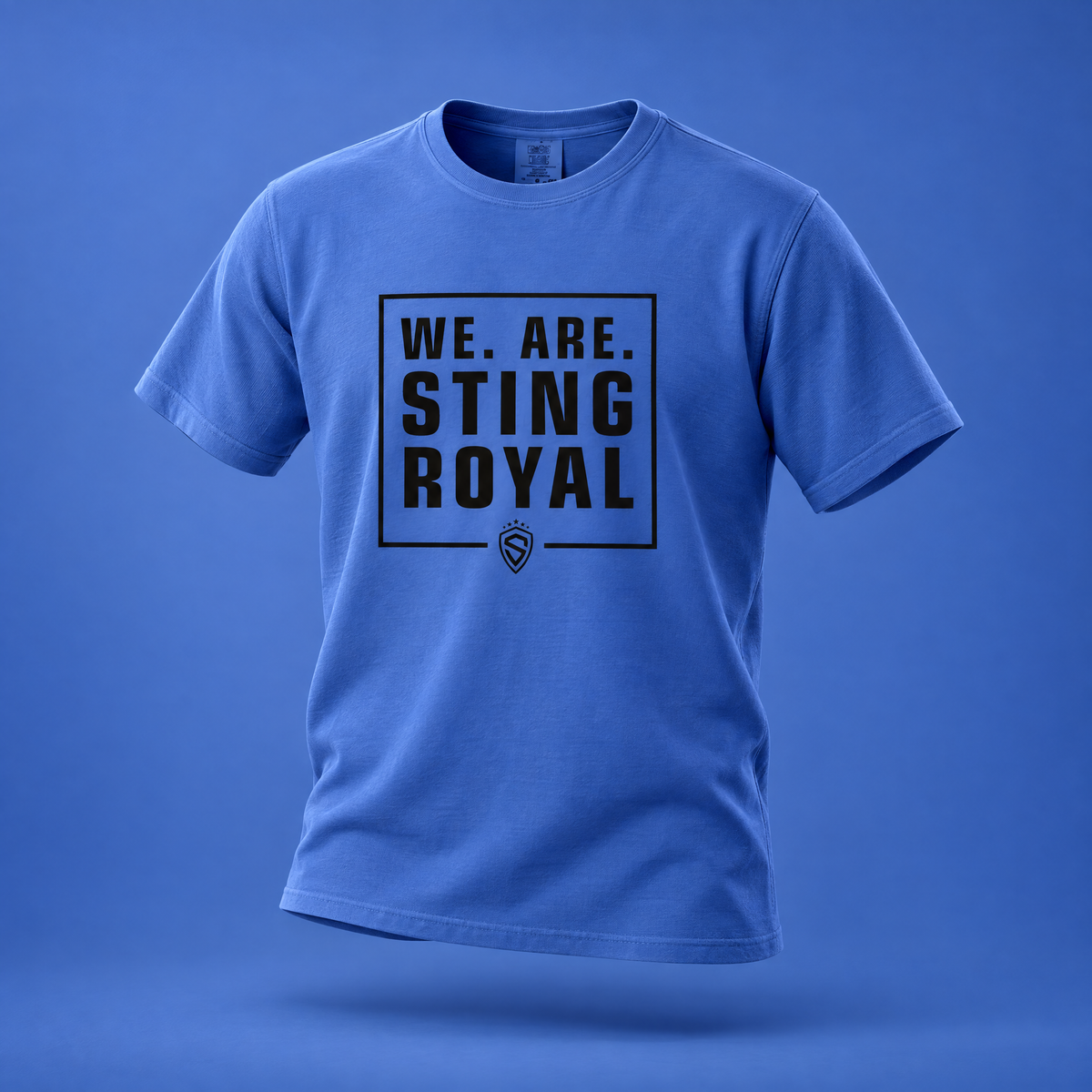 Royal blue Sting adult T-shirt with We Are Sting Royal graphic, front view