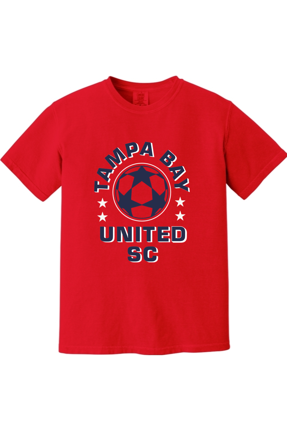 Tampa Bay United Comfort Colors graphic T-shirt in red, front view
